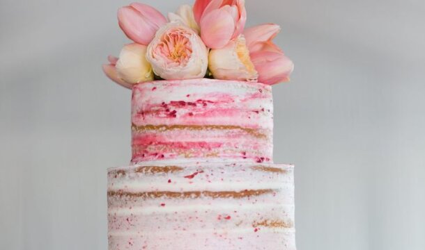 Pink naked wedding cake