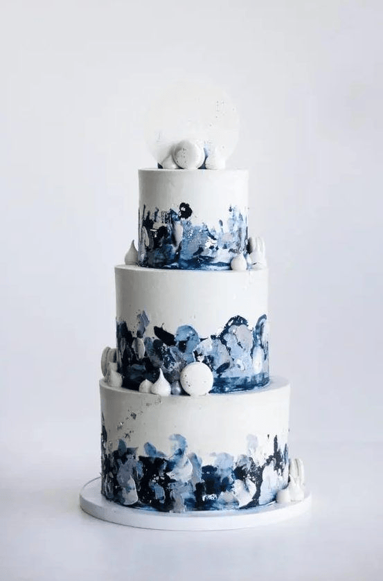 Three tier painted wedding cake